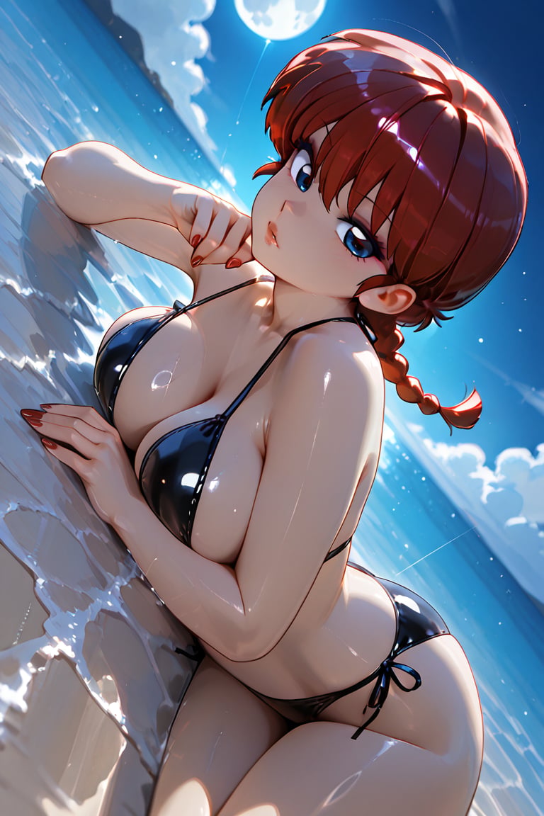 Breast massage Late night,  full moon,  (girl lying on black sand beach) by らび@kiyoka_succubus on Tensor.Art