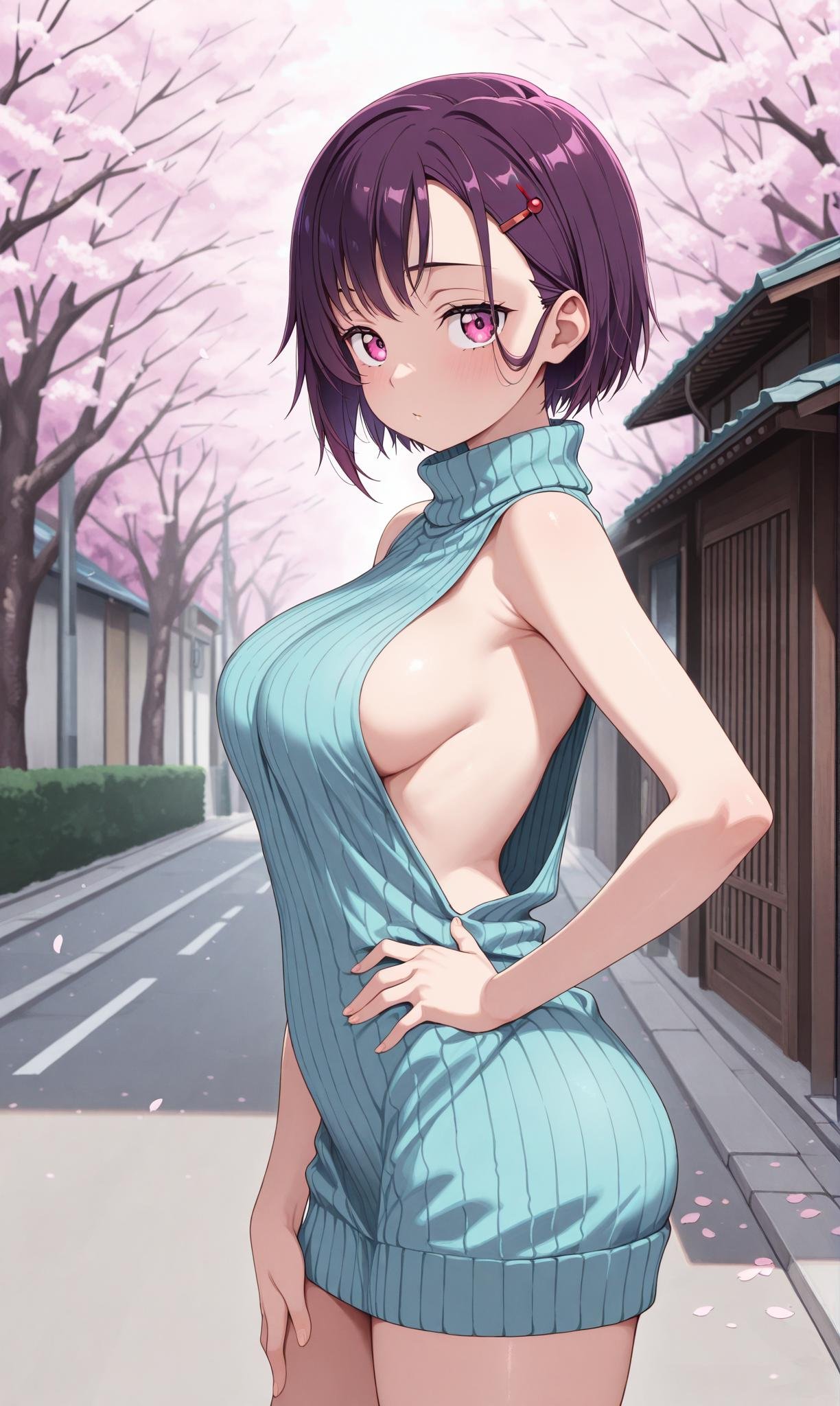 mikazuki shizuka,  purple hair,  pink eyes by scarxzys_ on Tensor.Art