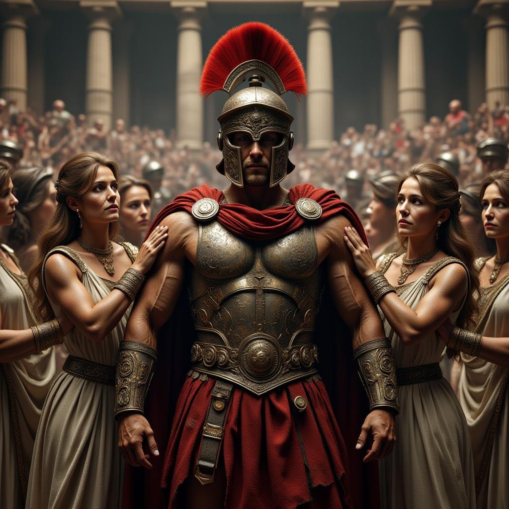 cinematic film still professional 3d model This is a highly detailed,  CGI-rendered scene from a historical epic film set...