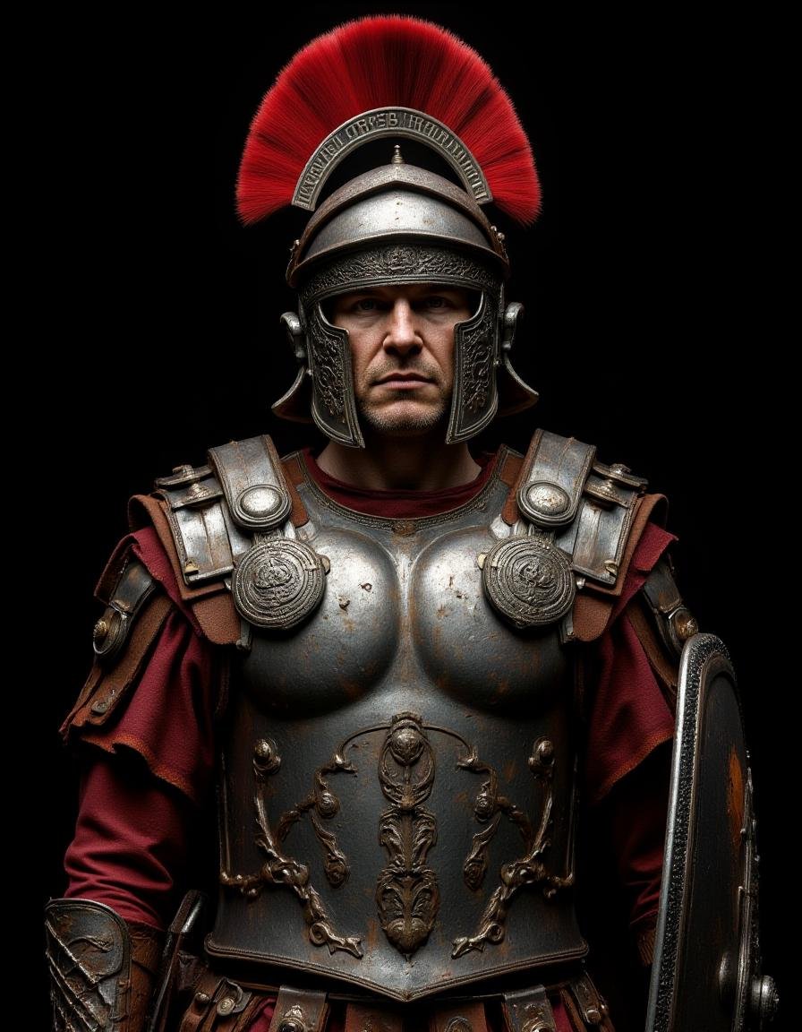 cinematic film still professional 3d model This image is a highly detailed CGI rendering of a Roman soldier,  showcasing a...