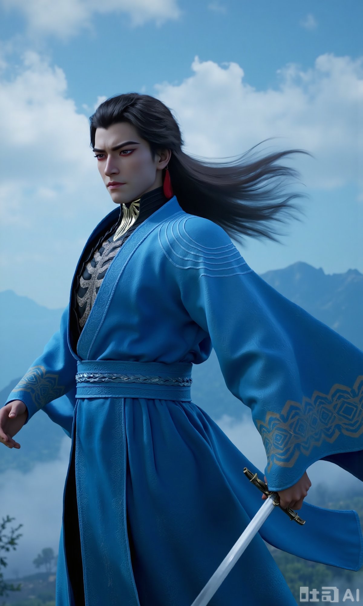 a majestic man in Hanfu,  long hair,  with a sword by DeepBlue藍心 on Tensor.Art