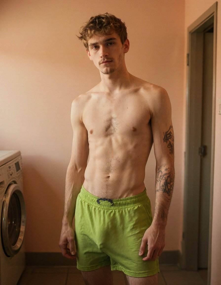 cockunderFlux,  clearVPLdown,  this photograph features a man showing a visible penis line in the downward position by eph...