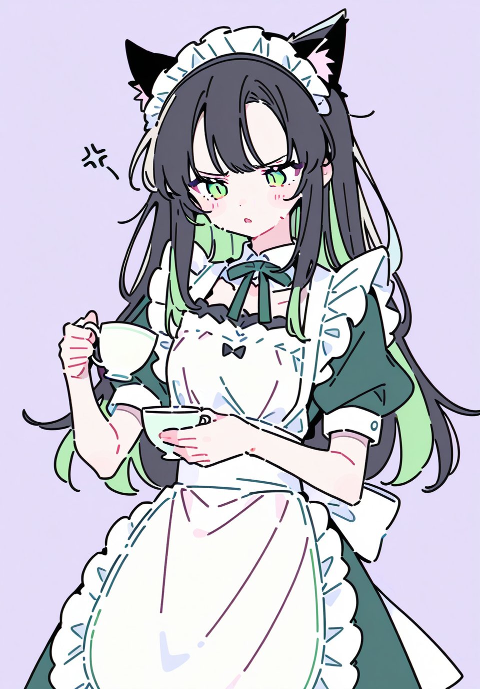 cat girl,  black hair,  green eyes by RED FIRE on Tensor.Art