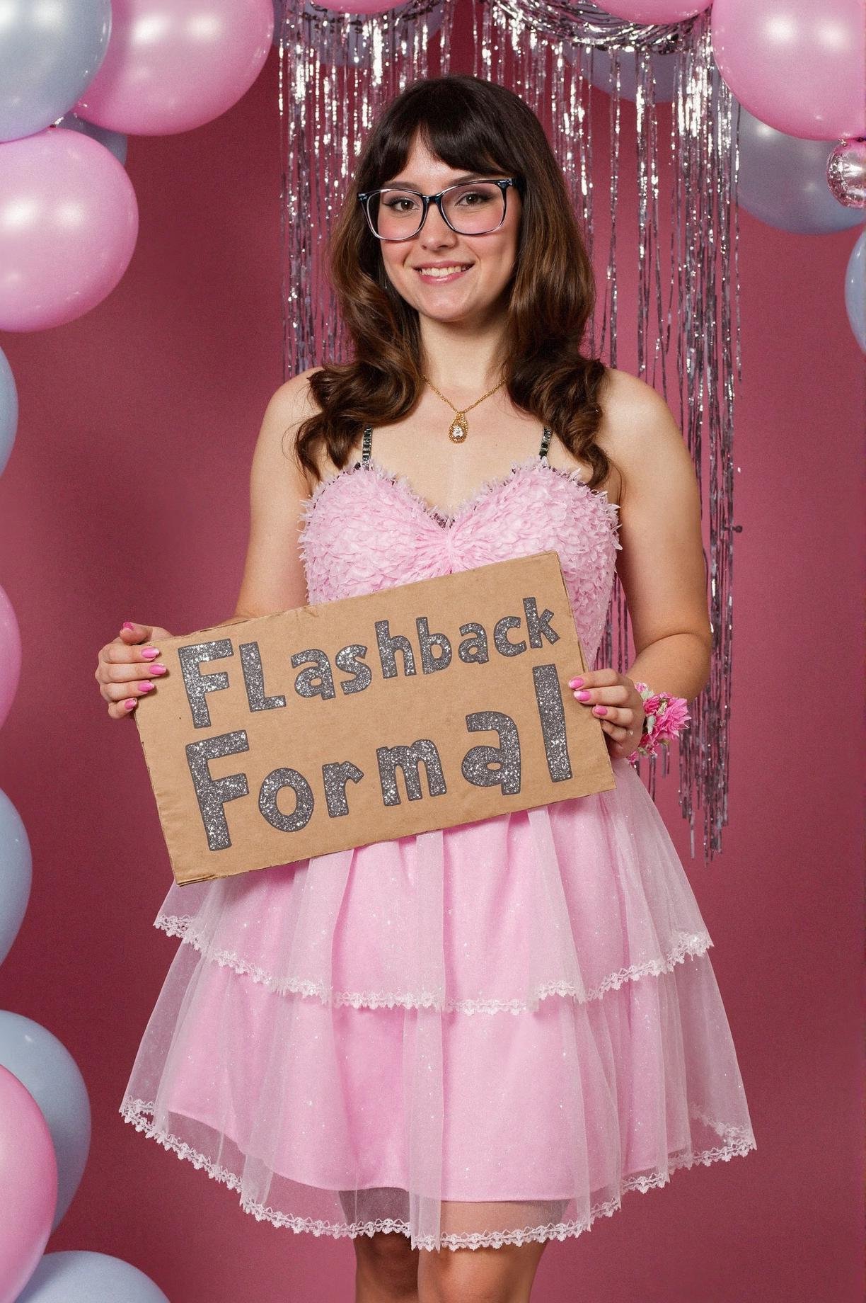 prom photo,  close-up portrait of a shy nerdy woman in a frilly pink prom dress,  big 1980s glasses by an303042 on Tensor.Art