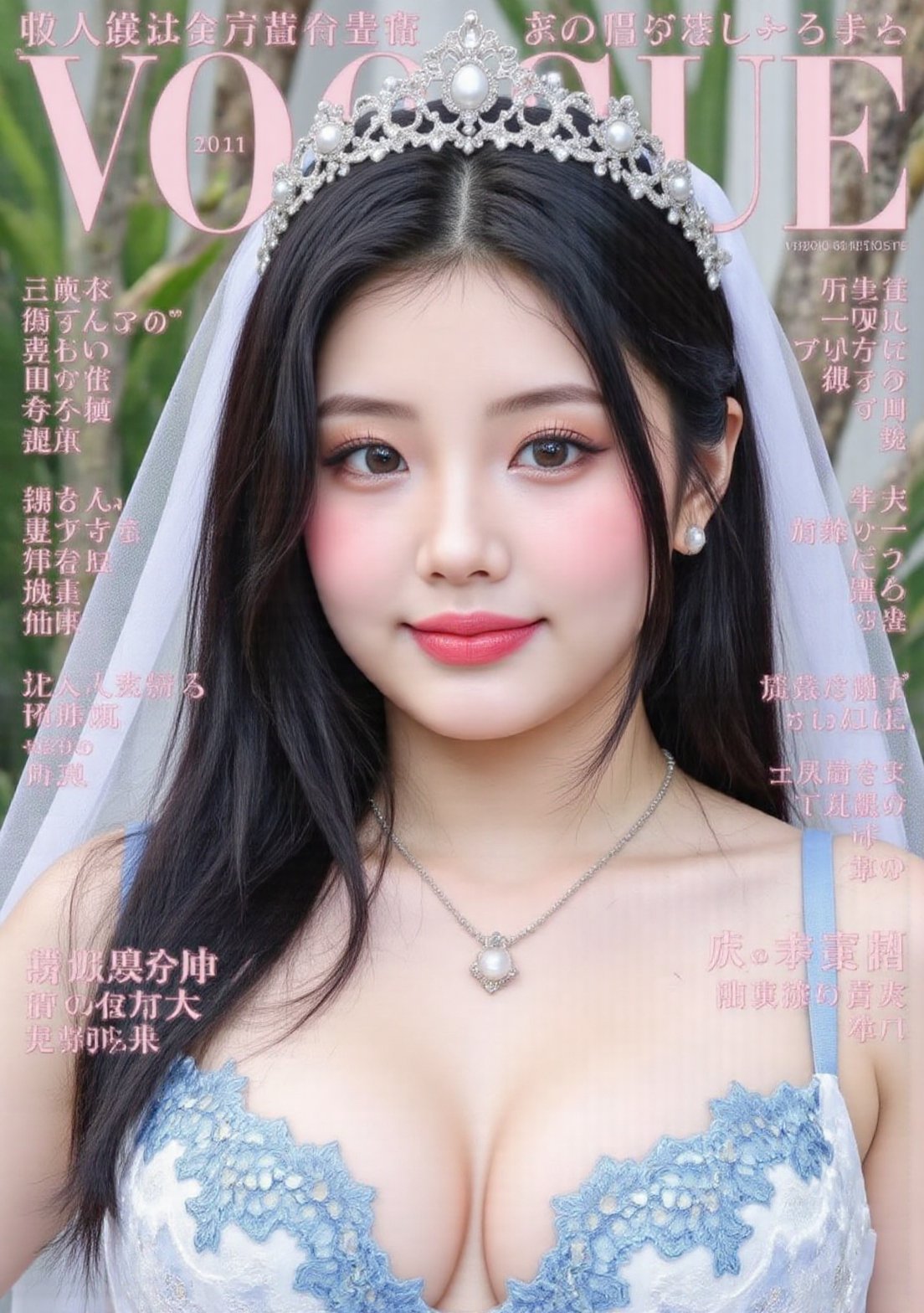 Okay,  let me analyze this image in detail. Image Theme: This is a magazine cover featuring a young woman in a wedding dre...