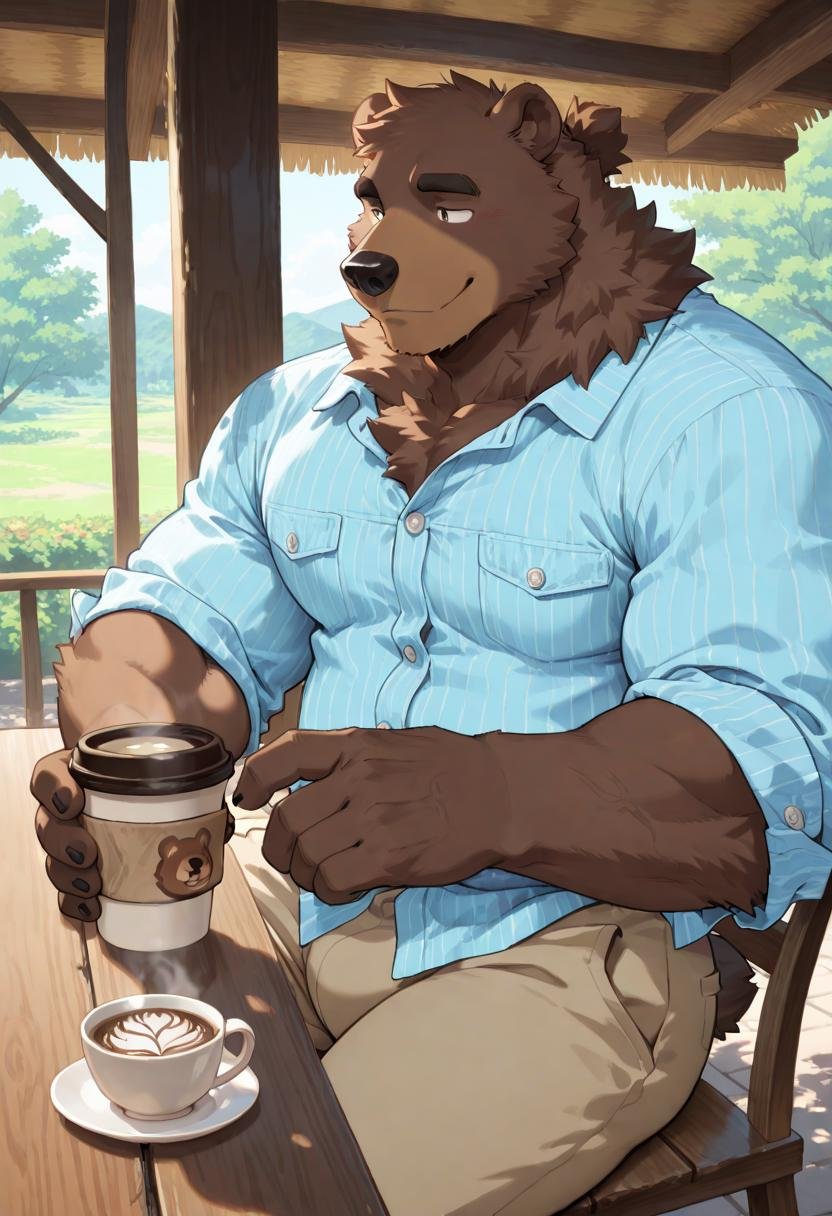 male bear furry,  dark brown fur,  muscular build by ReedVaughn on Tensor.Art