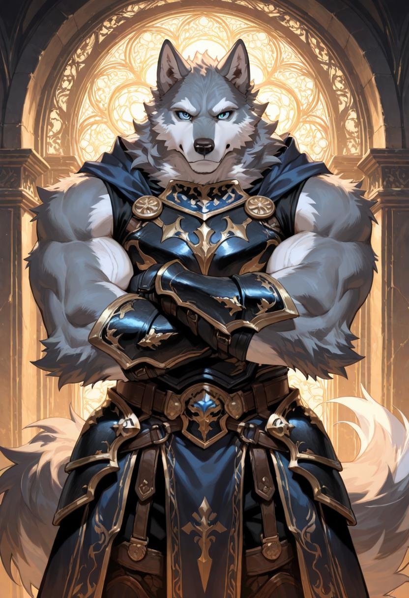 muscular male wolf furry,  silver fur,  wolf ears by ReedVaughn on Tensor.Art