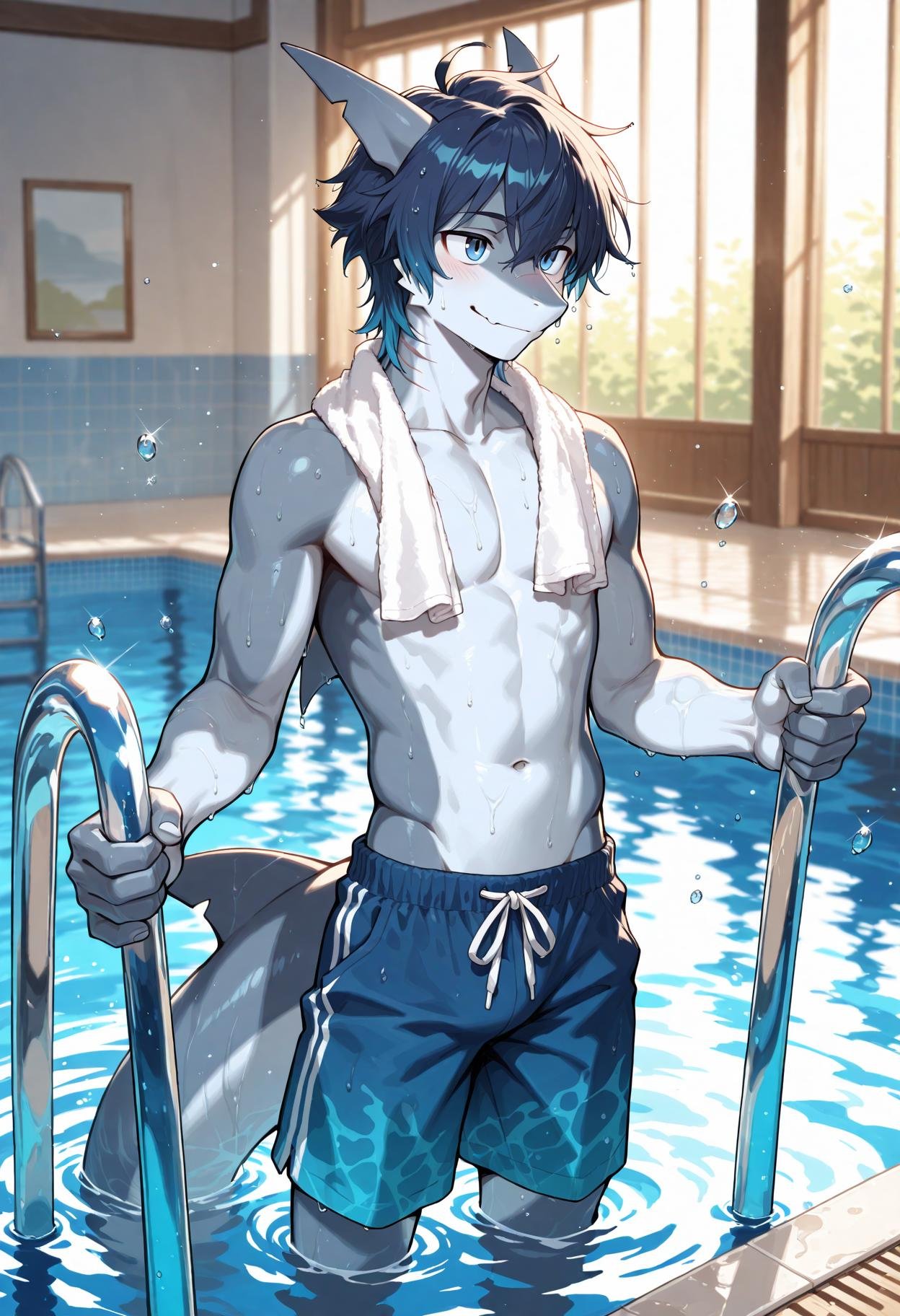 male shark furry,  teenage boy,  slim swimmer build by ReedVaughn on Tensor.Art
