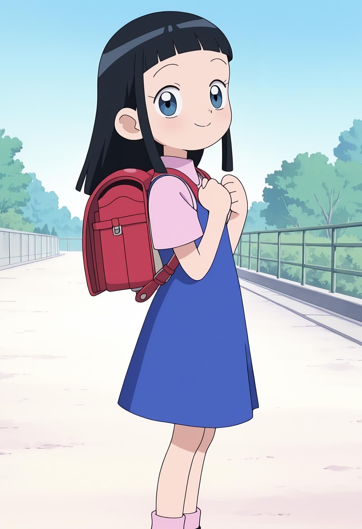 pinafore dress,  blue dress,  pink shirt by Elesico on Tensor.Art