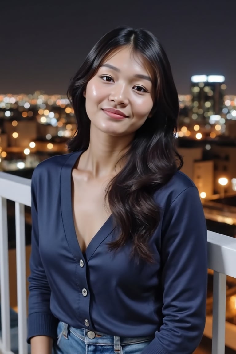 A woman named alys leaning against fences in sexy pose,  on the rooftop of a luxurious hotel with charming decorations and...