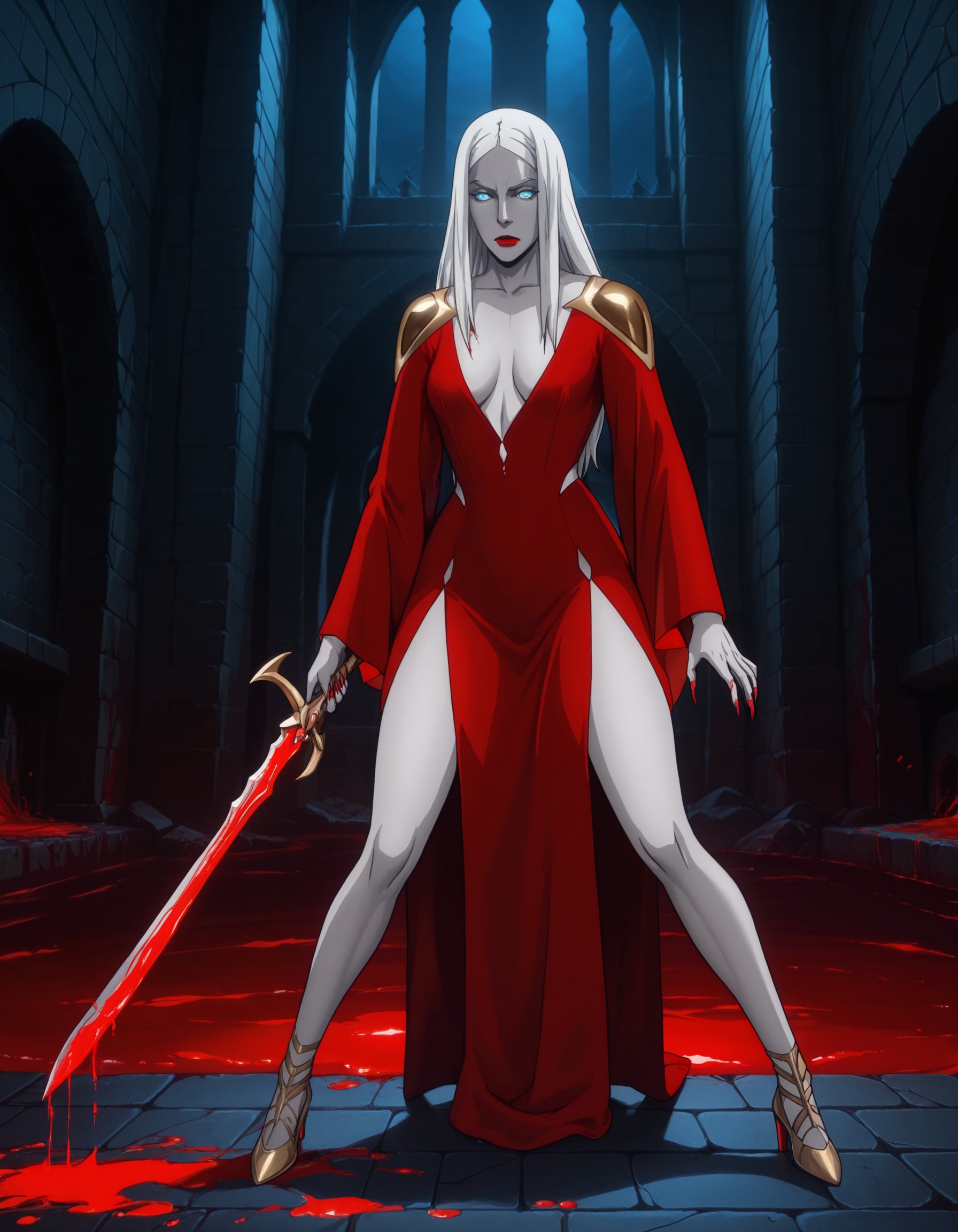Smooth_Quality,  woman standing in a giant ocean of blood,  floor drowned with blood by MR92 on Tensor.Art