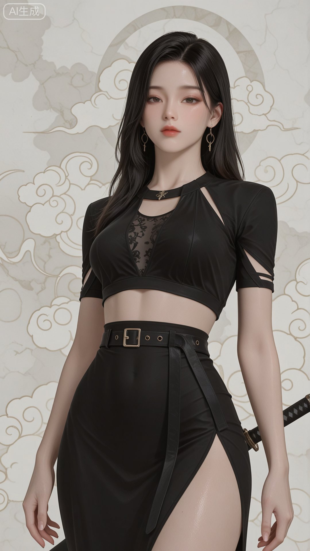 CTSD clothes,  black crop top,  black sheath dress by 月恋-❀ on Tensor.Art