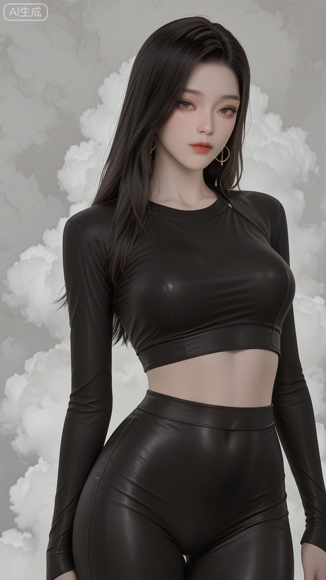LL clothes,  black crop top,  black bodycon by 月恋-❀ on Tensor.Art