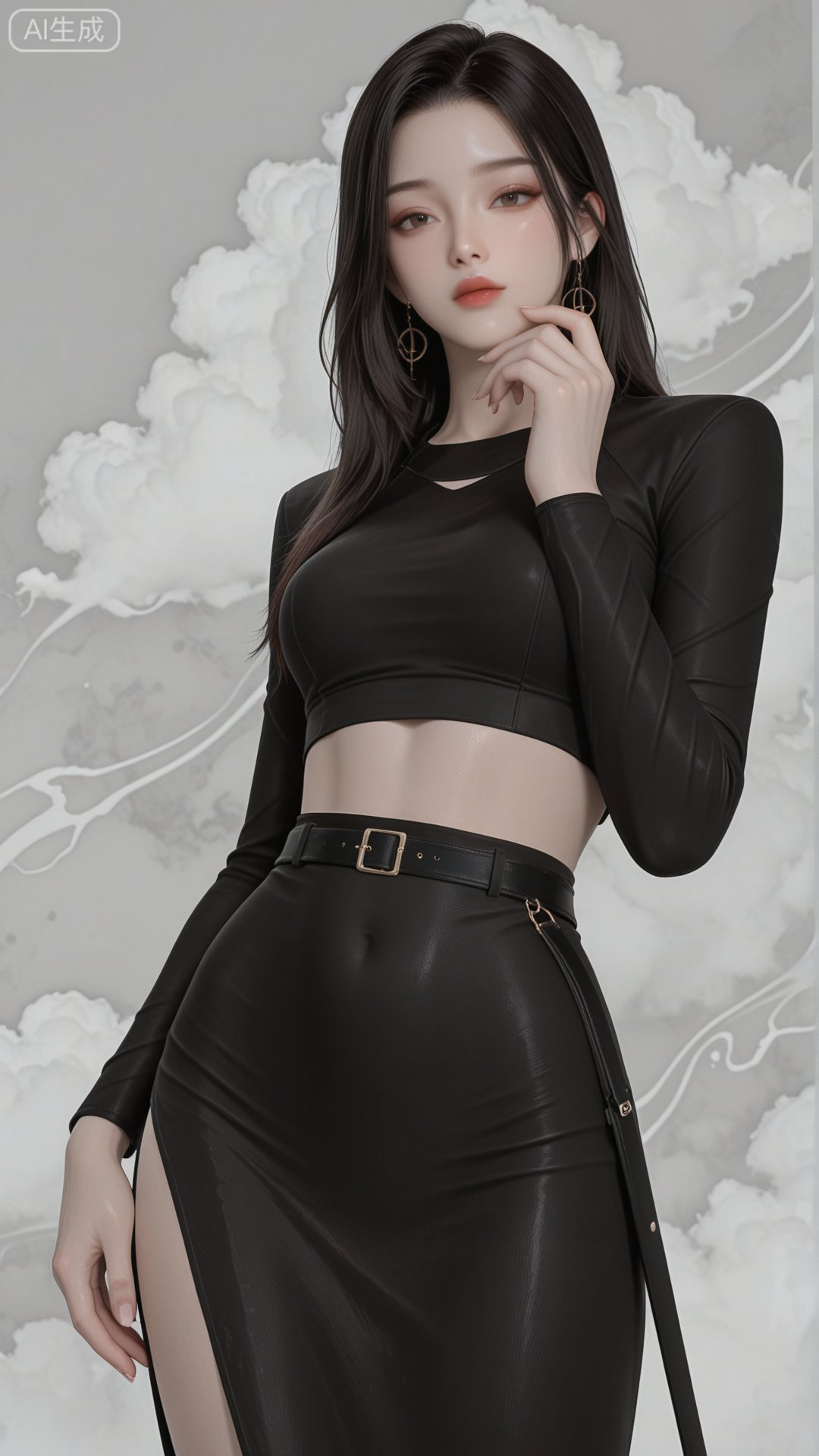 LL clothes,  black crop top,  black sheath dress by 月恋-❀ on Tensor.Art