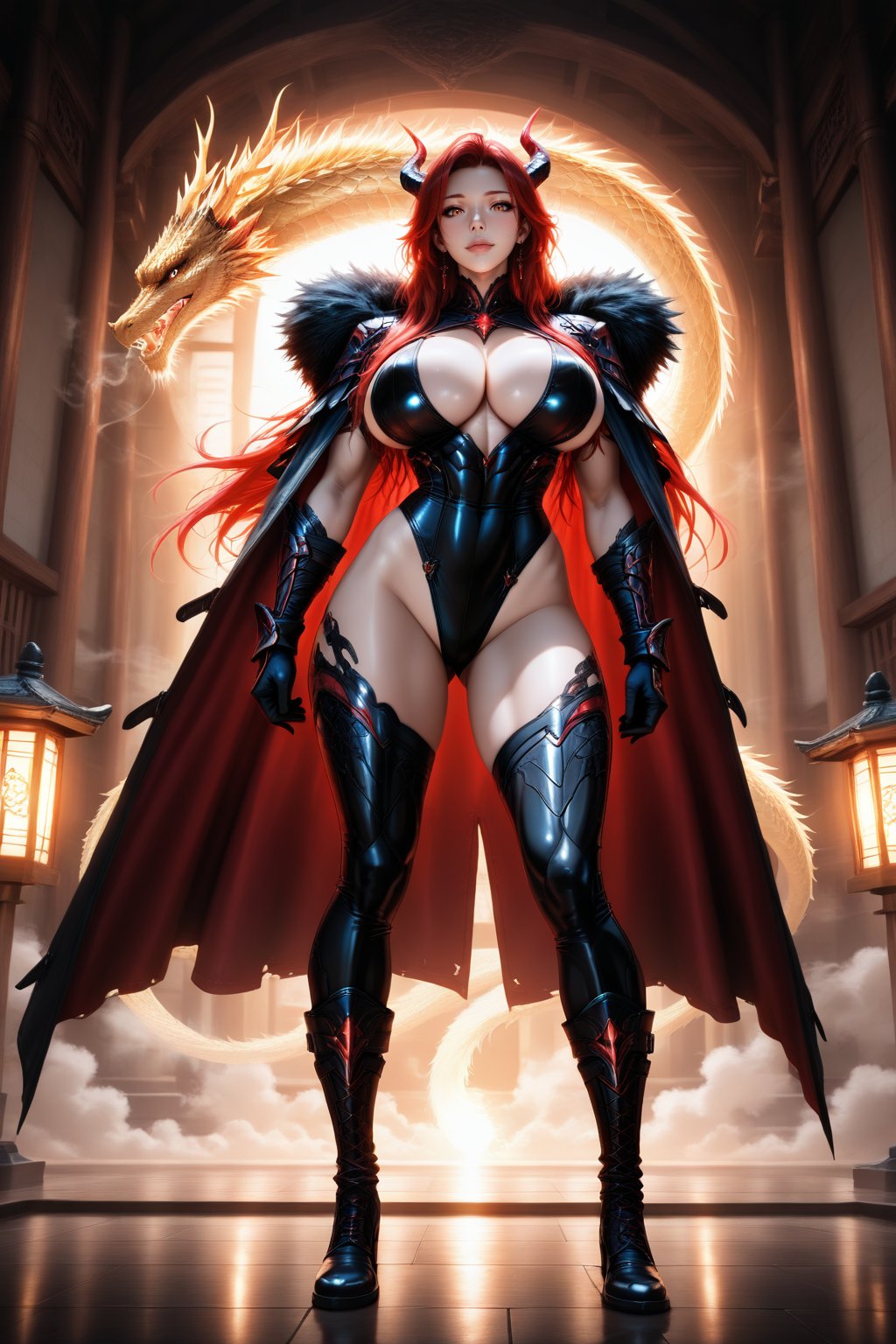 ...... Dragonblood Warrior ((1 girl,  solo,  long red hair with scale patterns by *Devin* on Tensor.Art