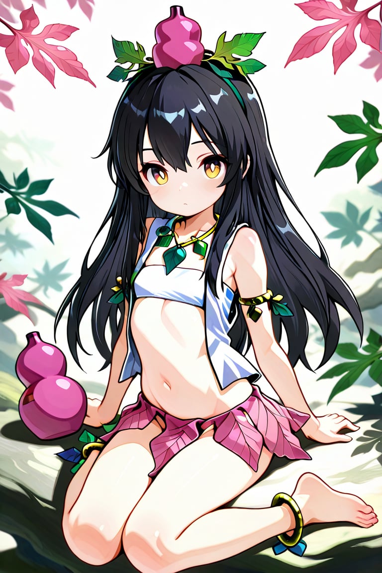 lolicon,  golden eyes,  small pink gourd on head by Yokan Hiden on Tensor.Art