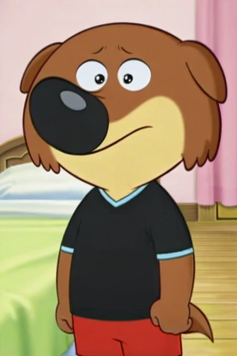 Beautiful("Score_9") Mini Loup source_anime,  highly detailed,  A cartoon character resembling a wolf stands in a bedroom...