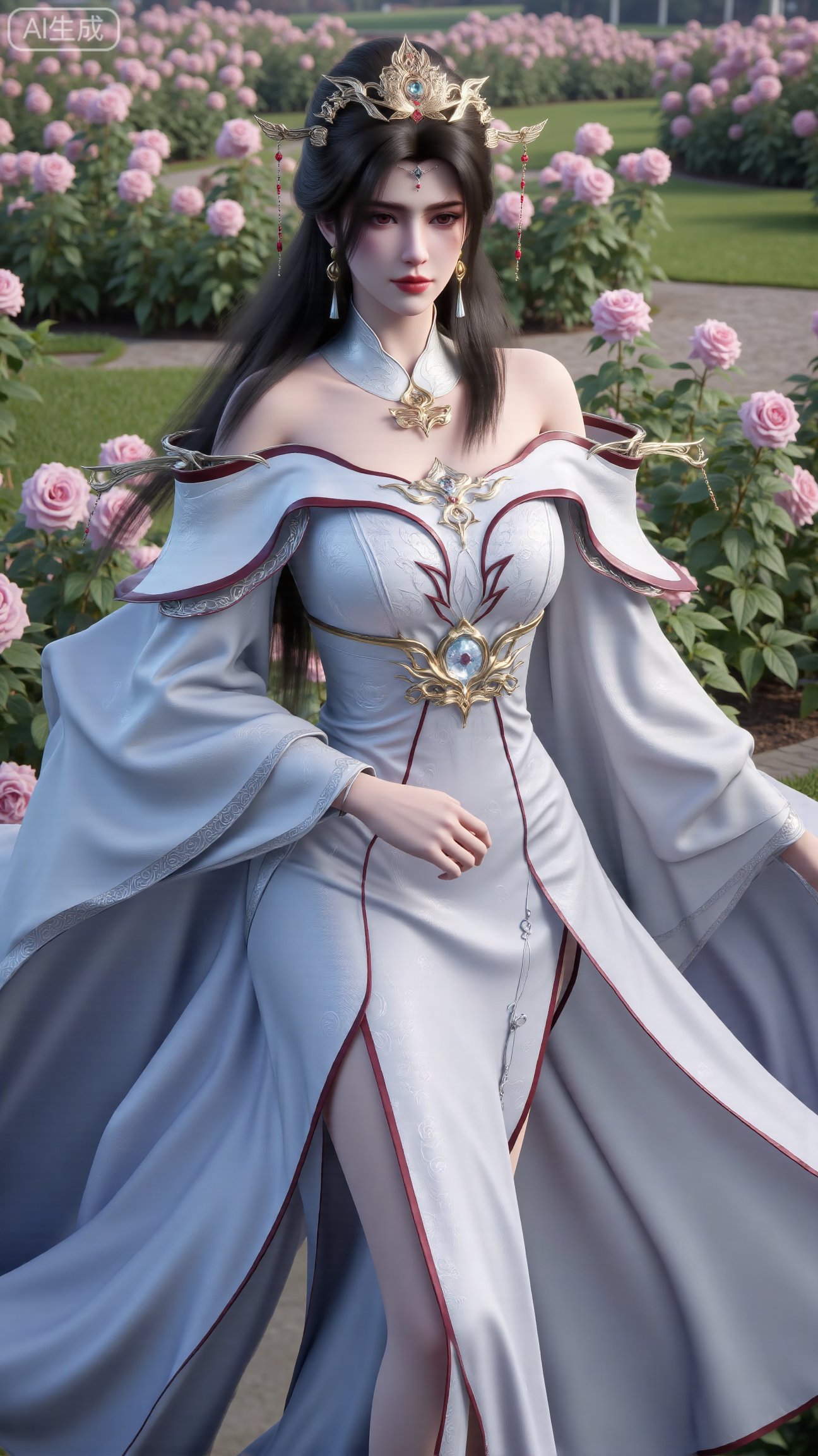 best quality,  A woman adorned in traditional Chinese attire,  ( long dress by DeepBlue藍心 on Tensor.Art