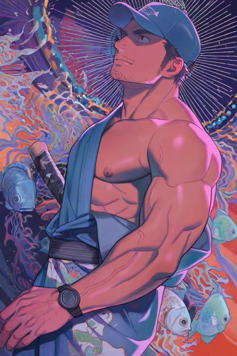 stubble,  baseball cap,  open kimono by Liay on Tensor.Art