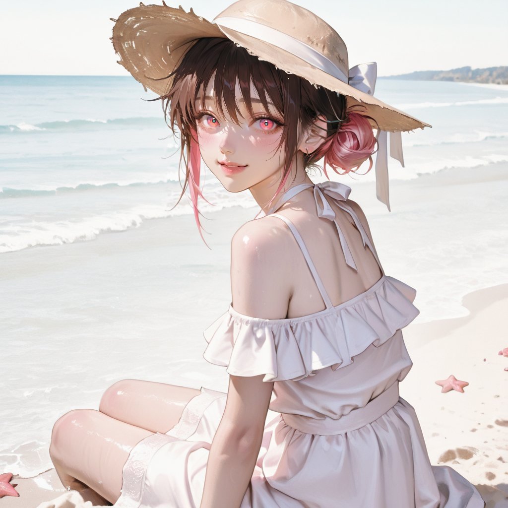 Realistic 4K photo of the young Thai woman now has her vibrant pink dyed hair,  rich pastel pink color throughout,  styled...