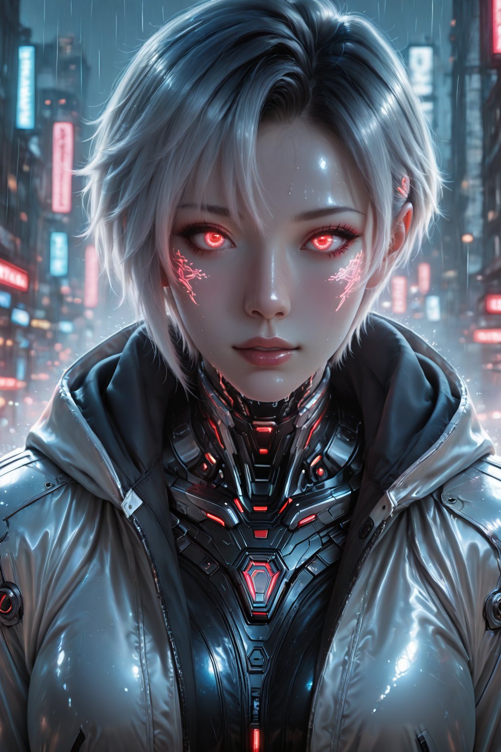 close-up,  cinematic angle,  a stunning cyberpunk perfect beautiful girl with pale luminous skin by *Devin* on Tensor.Art