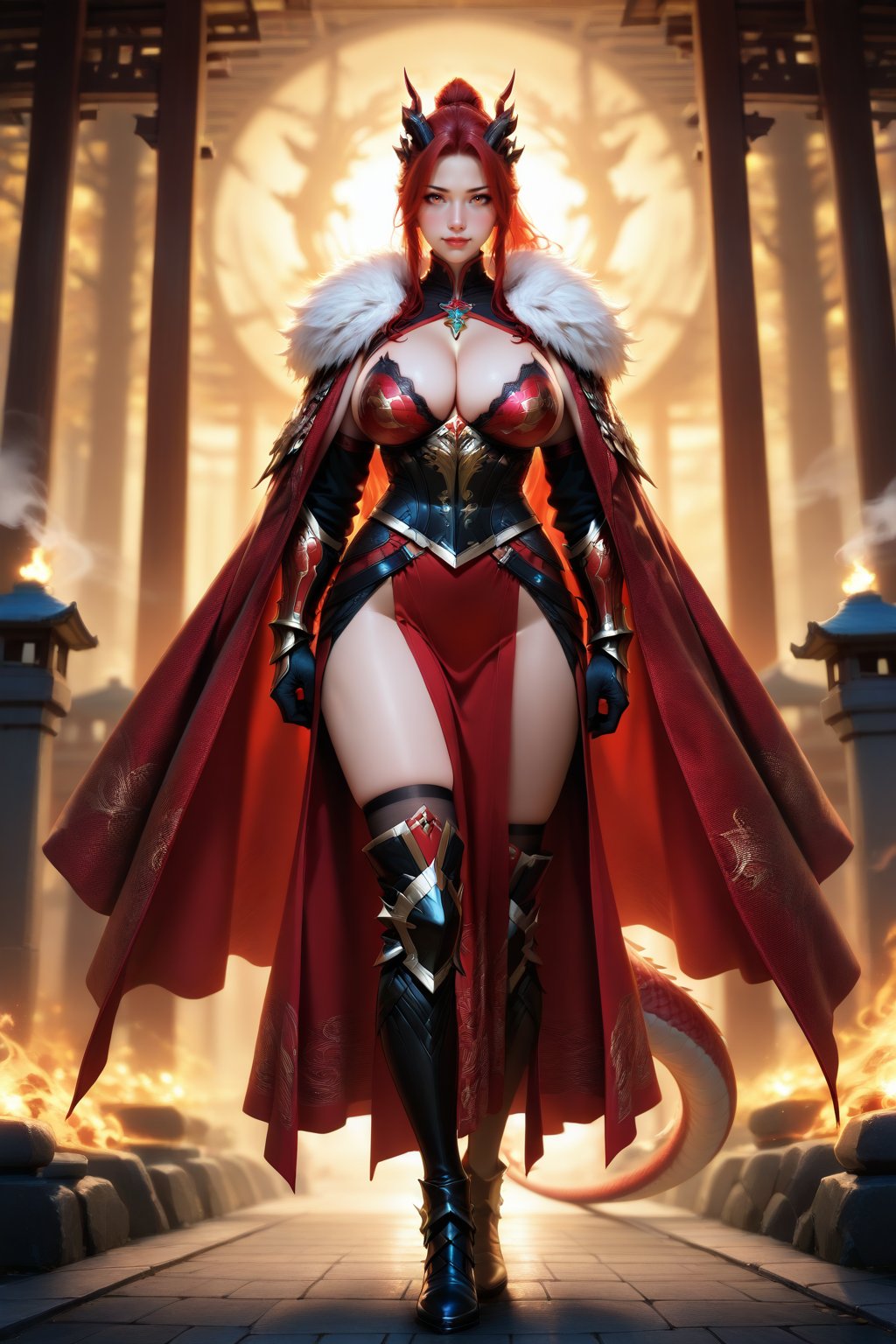 ........... Dragonblood Warrior ((1 girl,  solo,  long red hair with scale patterns by *Devin* on Tensor.Art