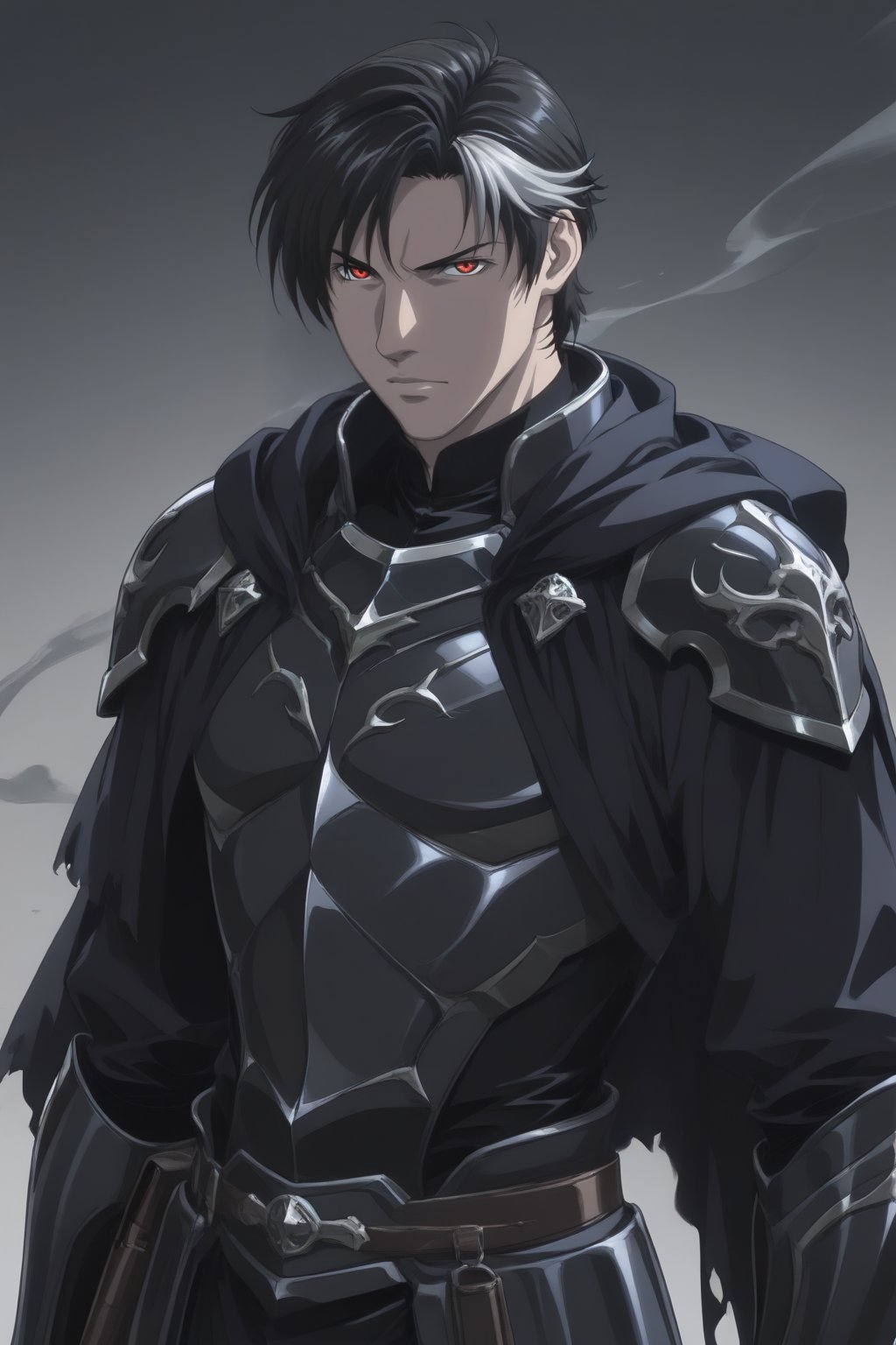 shadow general,  black hair with silver streaks,  dark chest armor with intricate engravings by *Devin* on Tensor.Art