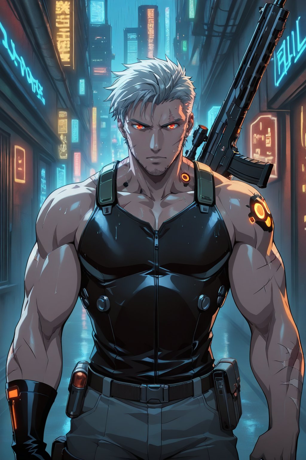 Cyberpunk mercenary man,  DONGHUA style,  masterpiece by *Devin* on Tensor.Art