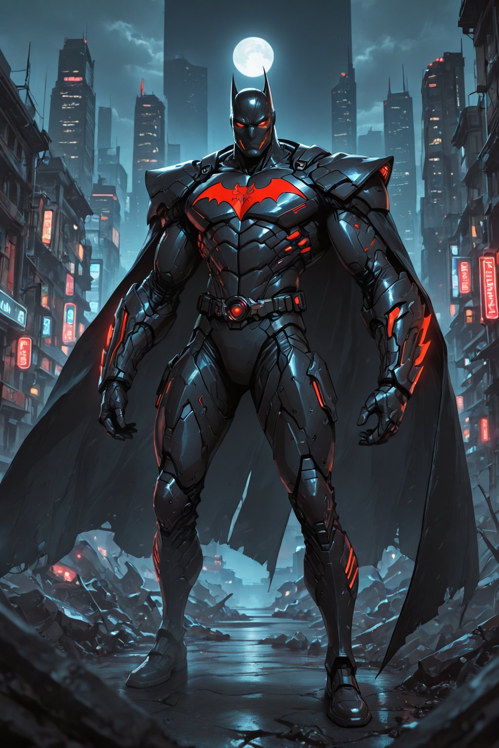 .......... 1 male,  Batman Beyond in futuristic armor,  neon white bat emblem glowing by *Devin* on Tensor.Art