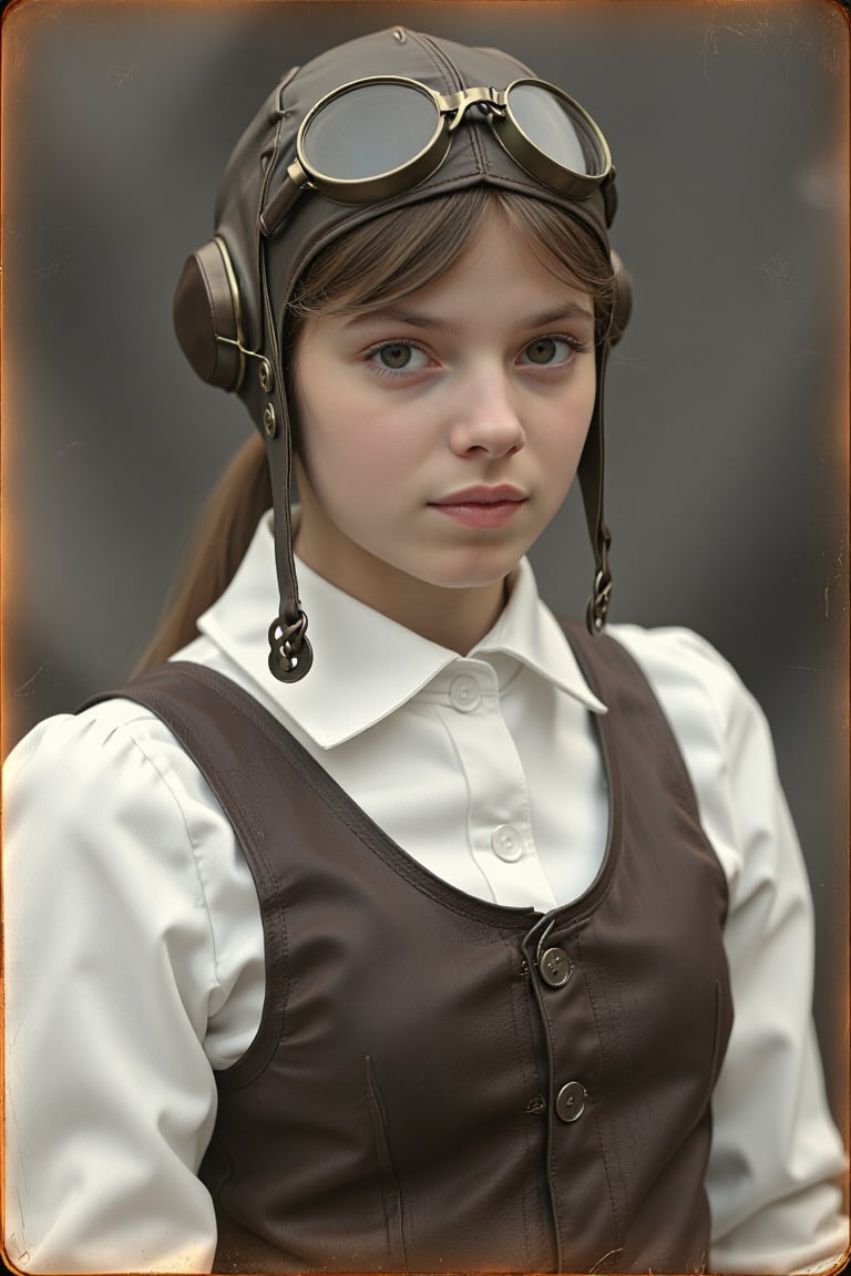 daguerreotype of a 19 year old woman in an elaborate steampunk aviator costume by Lanatholen on Tensor.Art