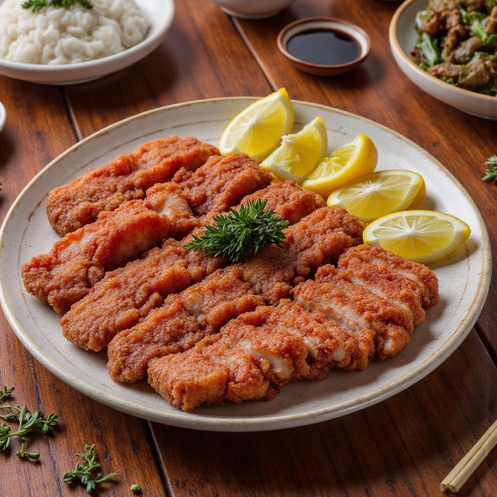 Ultra-realistic food photography,  premium culinary photography featuring Taiwanese Red Yeast Pork (Red Yeast Pork) as the...