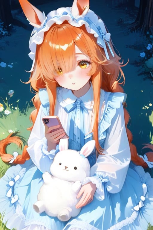A girl with light-orange hair,  orange HAIR,  orange long hair by popuko on Tensor.Art
