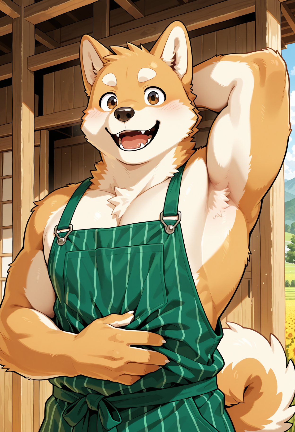 Shiba Inu,  furry,  wearing simple farmer's clothes by ReedVaughn on Tensor.Art