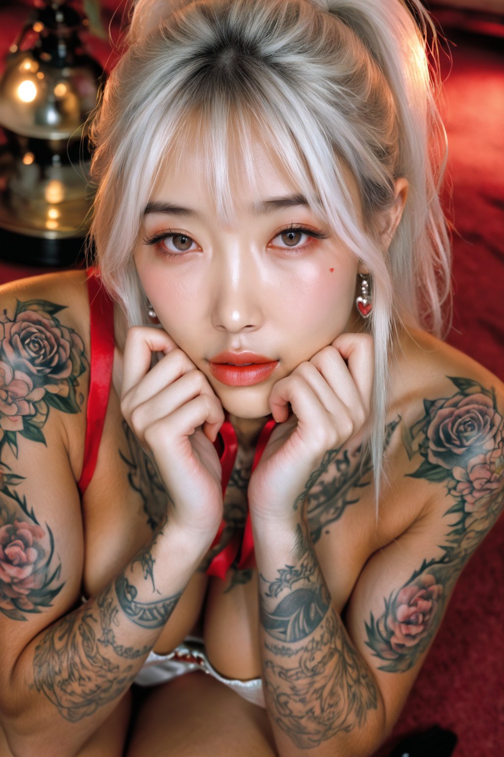 .......... 1 girl,  solo,  Hyperrealistic high-angle-view photo by *Devin* on Tensor.Art