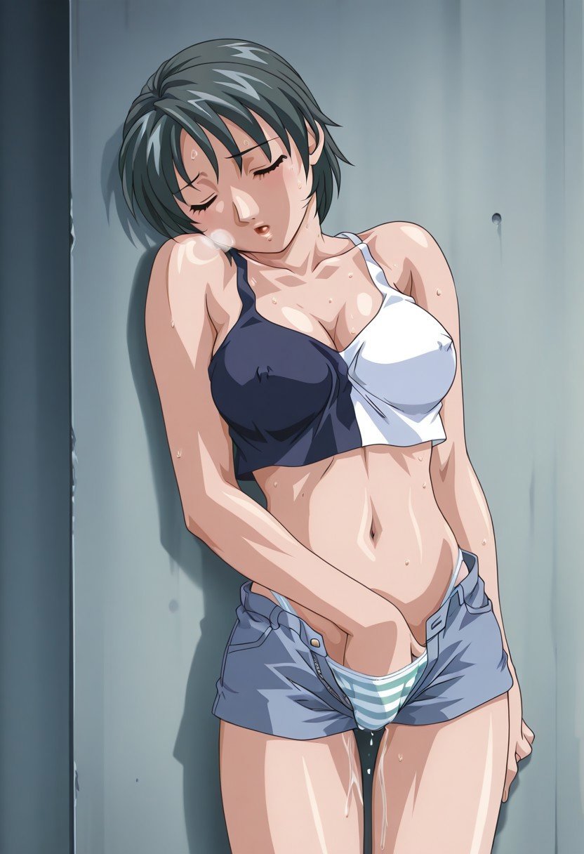 Female masturbation (hand in panties),  Front view,  facing viewer by Kazsam on Tensor.Art