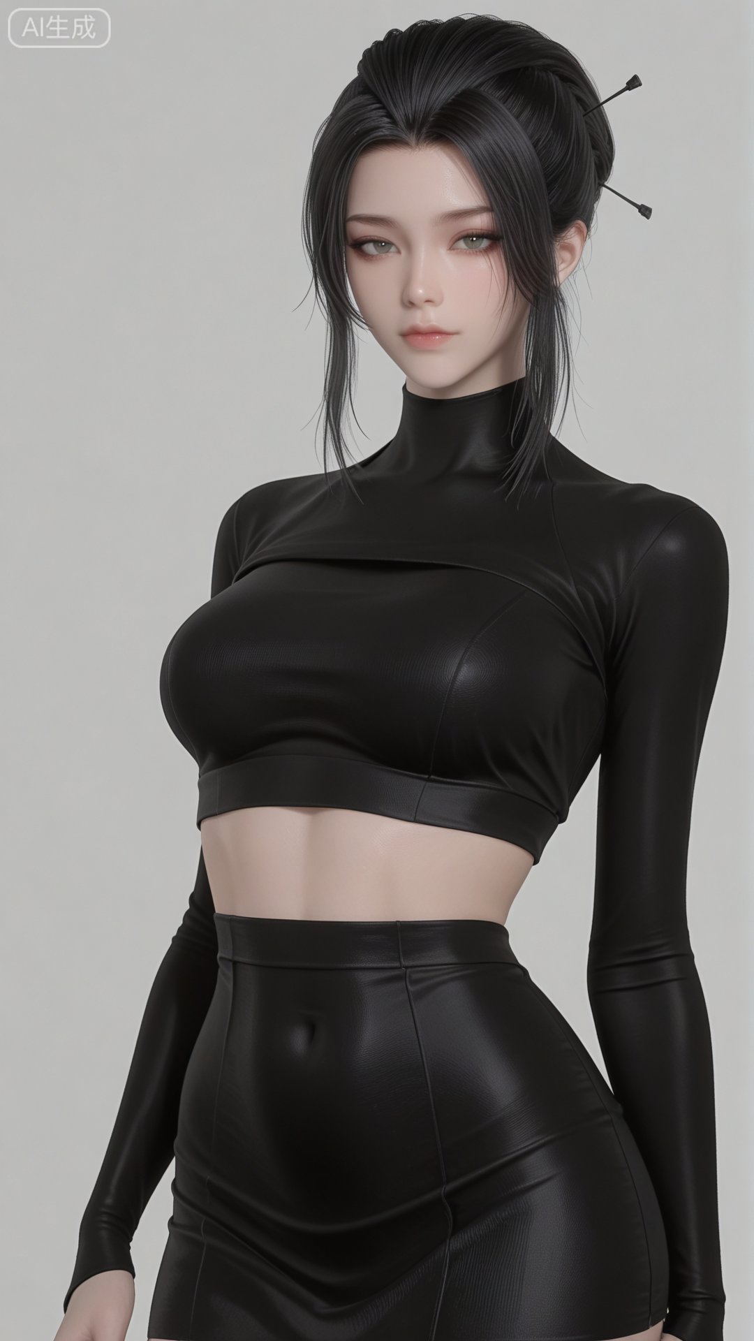 clothes,  black crop top,  black bodycon dress by 月恋-❀ on Tensor.Art