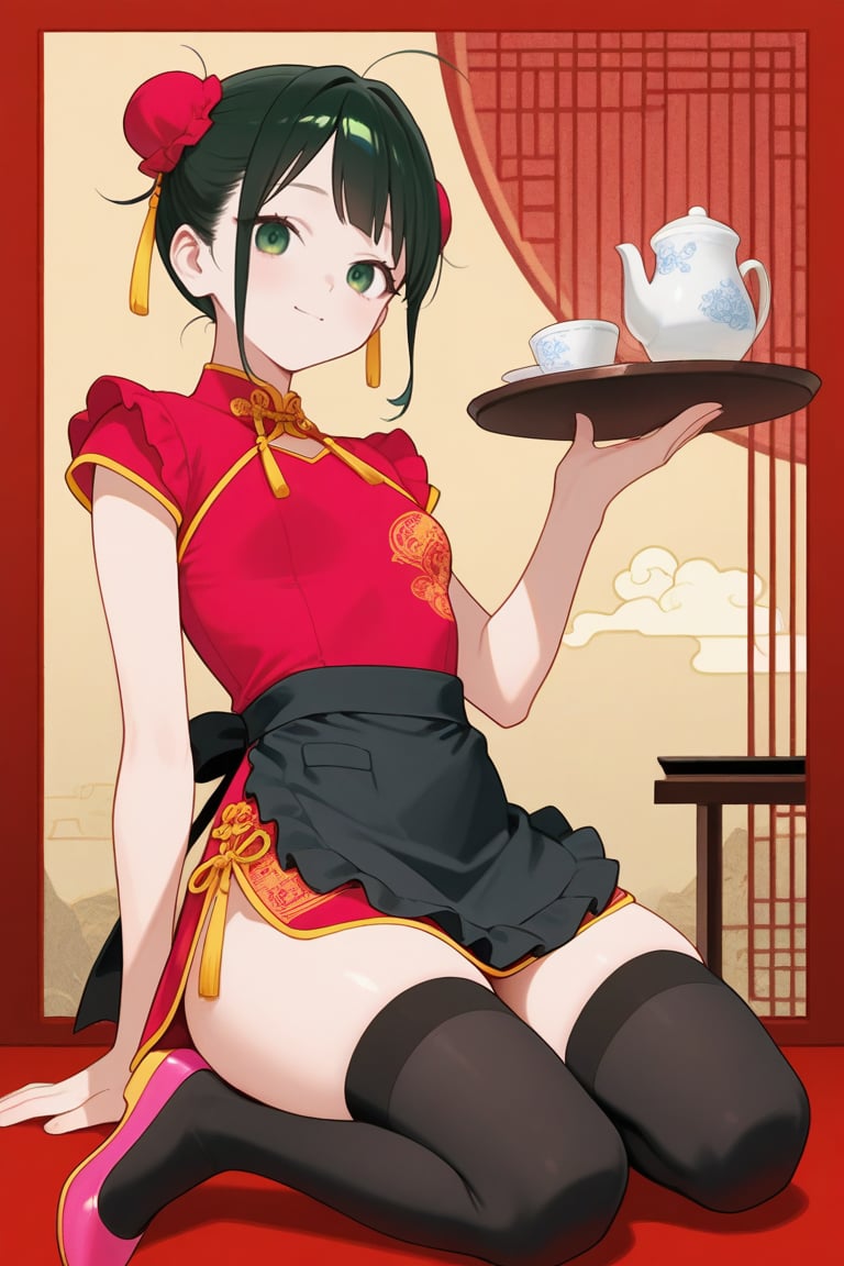 yaya_senda,  green eyes,  red chinese dress by daretoku-2 on Tensor.Art