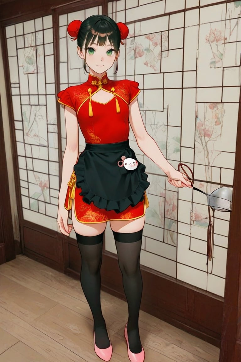 yaya_senda,  green eyes,  red chinese dress by daretoku-2 on Tensor.Art