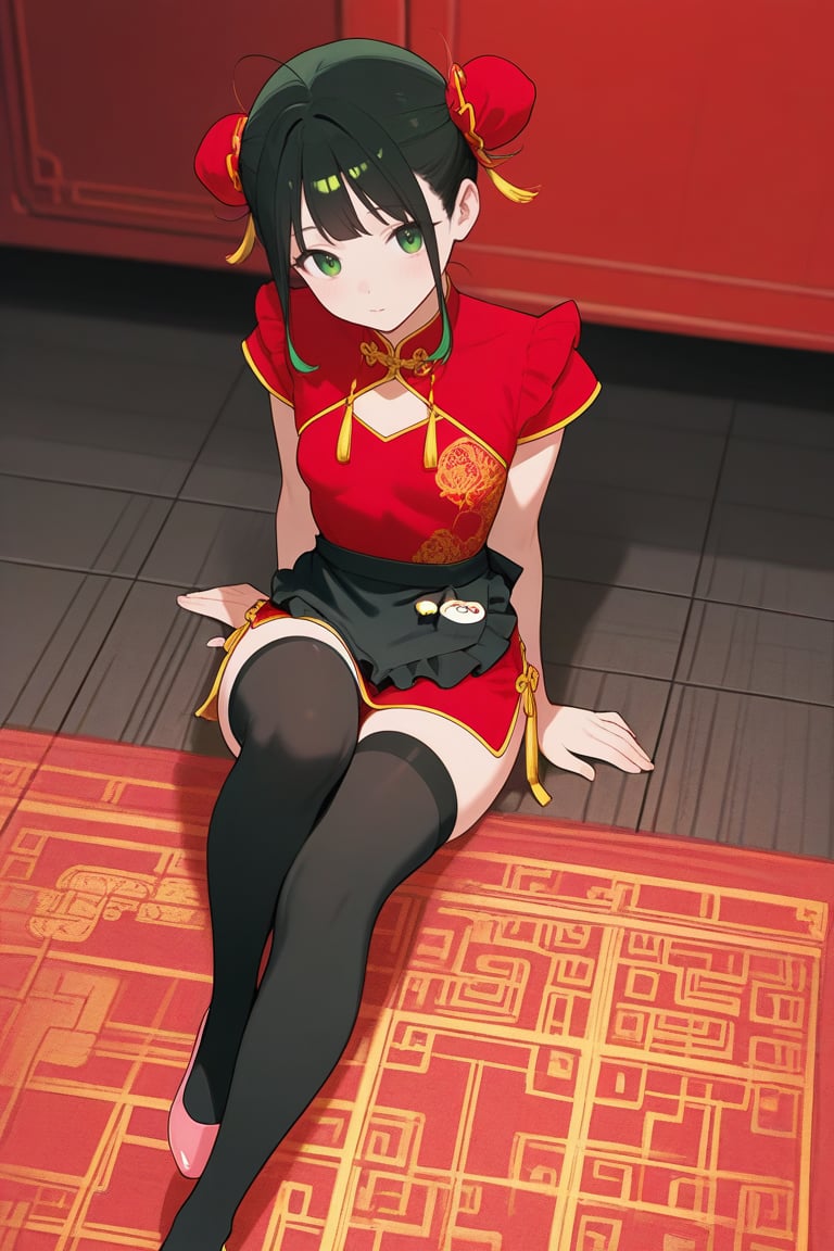 yaya_senda,  green eyes,  red chinese dress by daretoku-2 on Tensor.Art