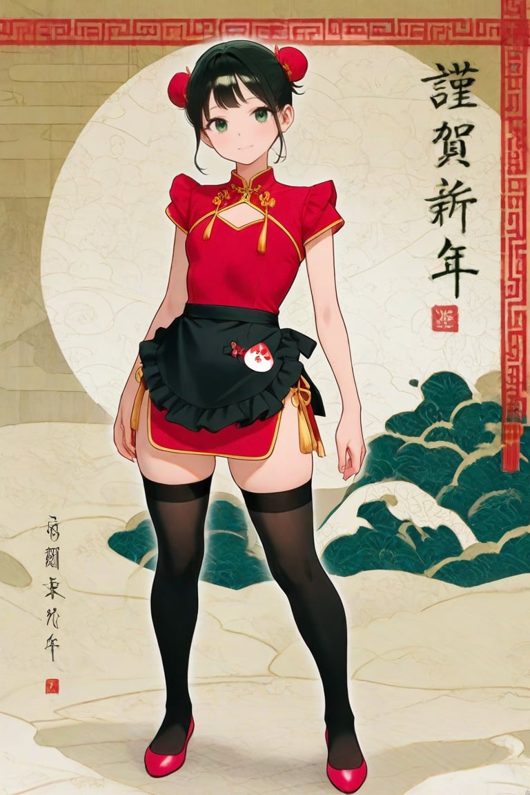 yaya_senda,  green eyes,  red chinese dress by daretoku-2 on Tensor.Art