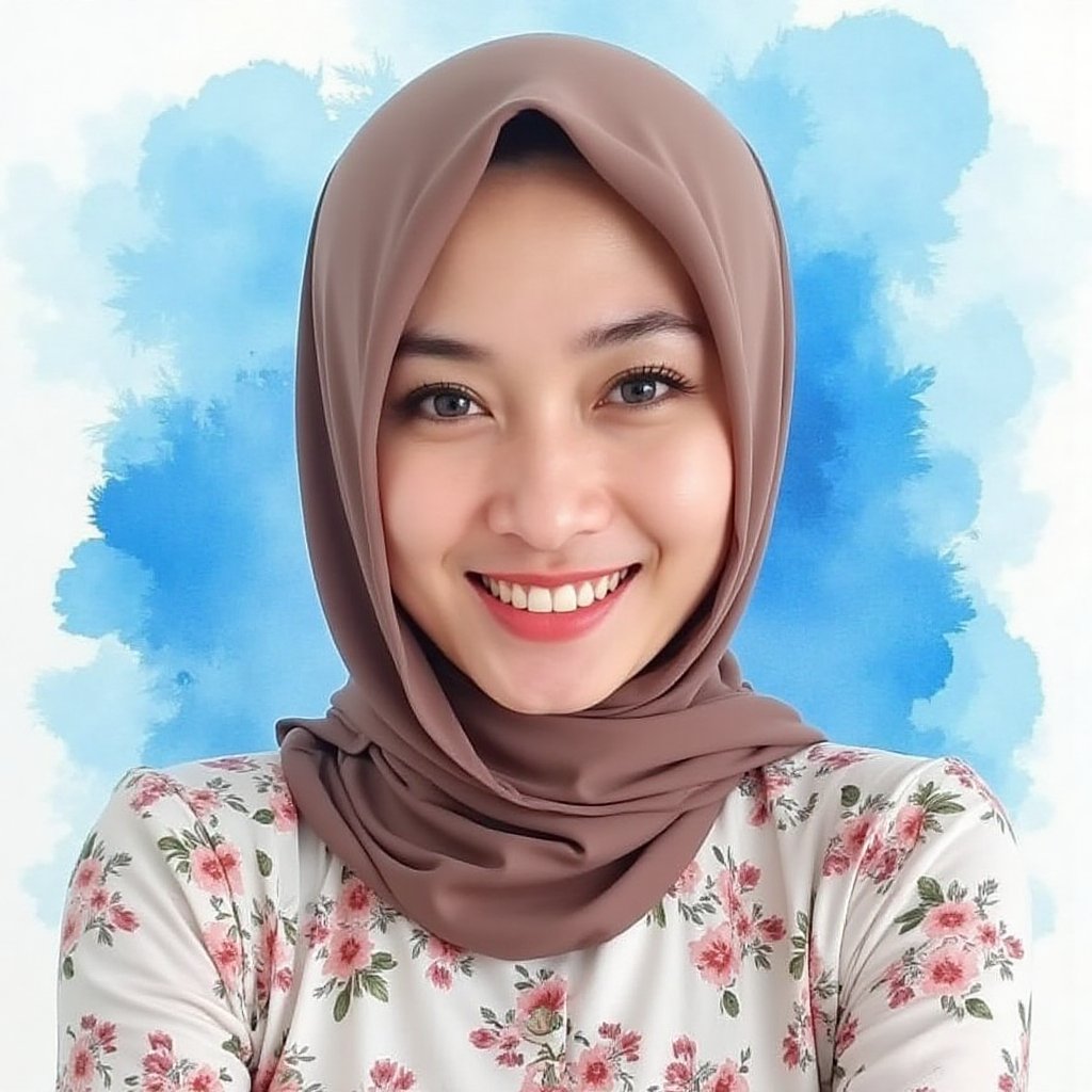 Full long shot a portrait ,  Asian woman hijab small flora and blouse pattern small flora,  beautiful by jusTomat on Tenso...