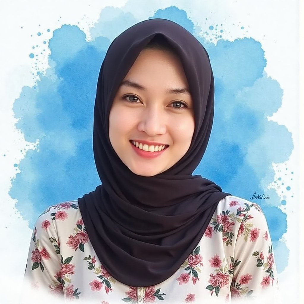 Full long shot a portrait ,  Asian woman hijab small flora and blouse pattern small flora,  beautiful by jusTomat on Tenso...