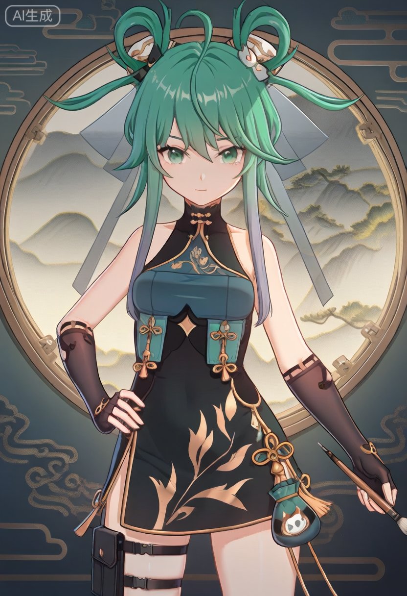 1girl,  solo,  green hair by B站-空想家幻小风 on Tensor.Art