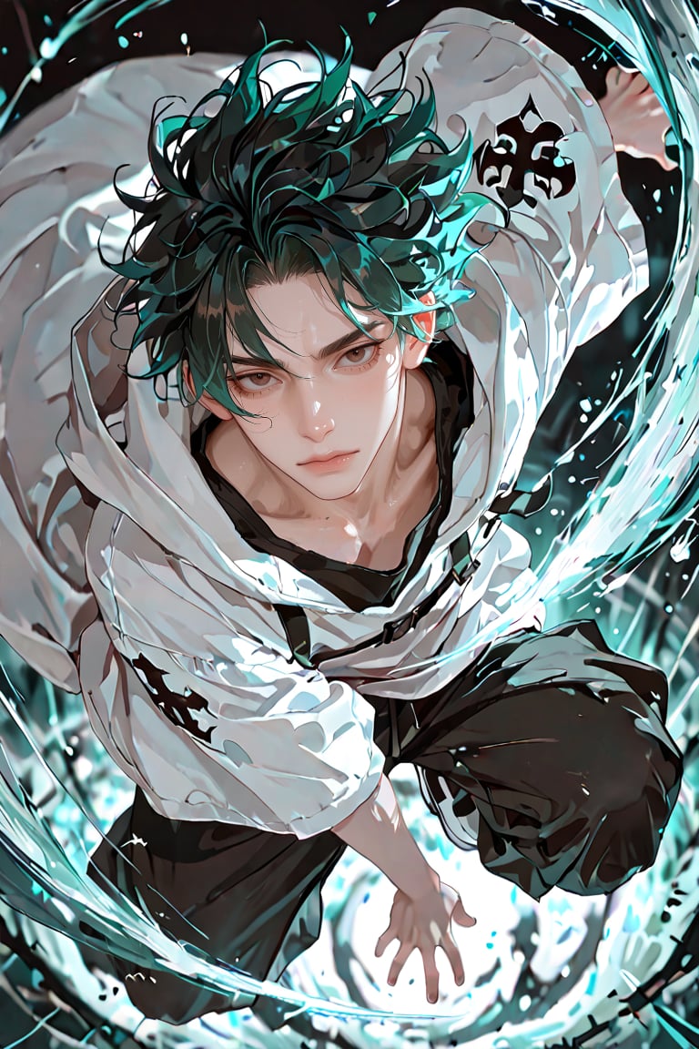 Twink-like young adult boy,  green hair,  baggy clothes by Carmenta on Tensor.Art