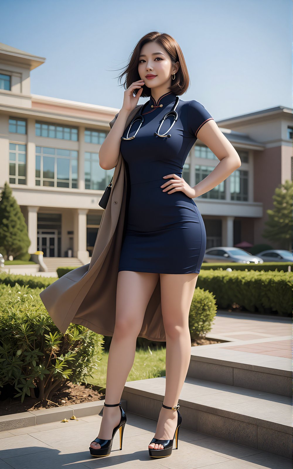 "Korean Woman Image: A beautiful Korean woman with I-cup breasts that seem ready to burst,  a glamorous buttocks,  and fir...
