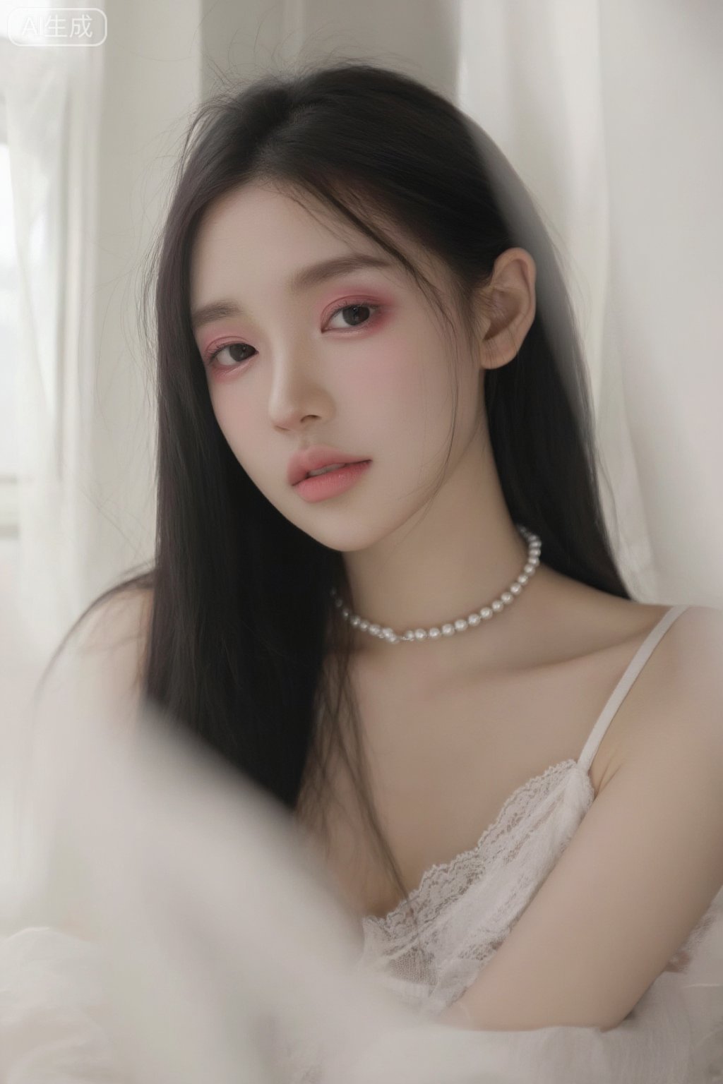 20 岁纯欲清冷少女,  柔顺黑长直碎发,  雾面哑光清透底妆 by 牛马做不得！！！ on Tensor.Art