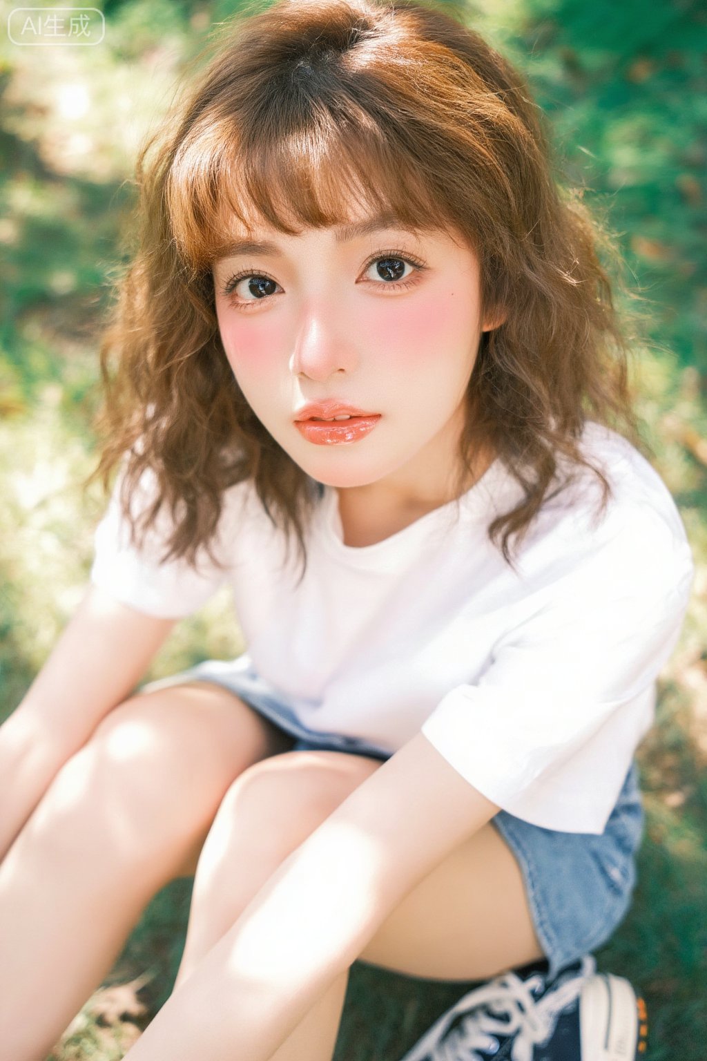 20 岁灵动少女,  浅棕羊毛卷元气刘海,  白皙奶油清透肌 by 牛马做不得！！！ on Tensor.Art