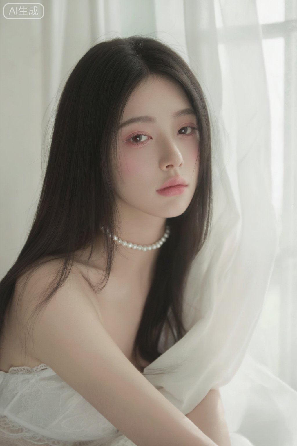 20 岁纯欲清冷少女,  柔顺黑长直碎发,  雾面哑光清透底妆 by 牛马做不得！！！ on Tensor.Art