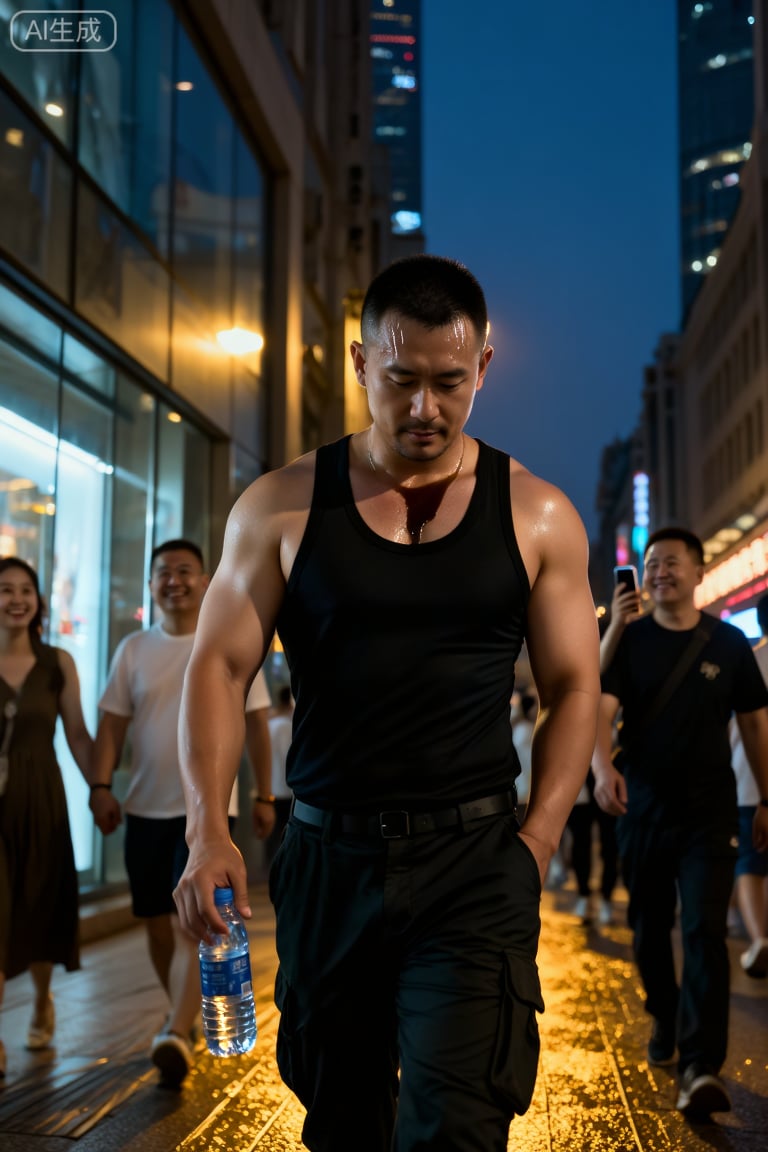 中国男人,  暮色浸漫的上海市中心,  霓虹初上时 by 一起旅行 on Tensor.Art