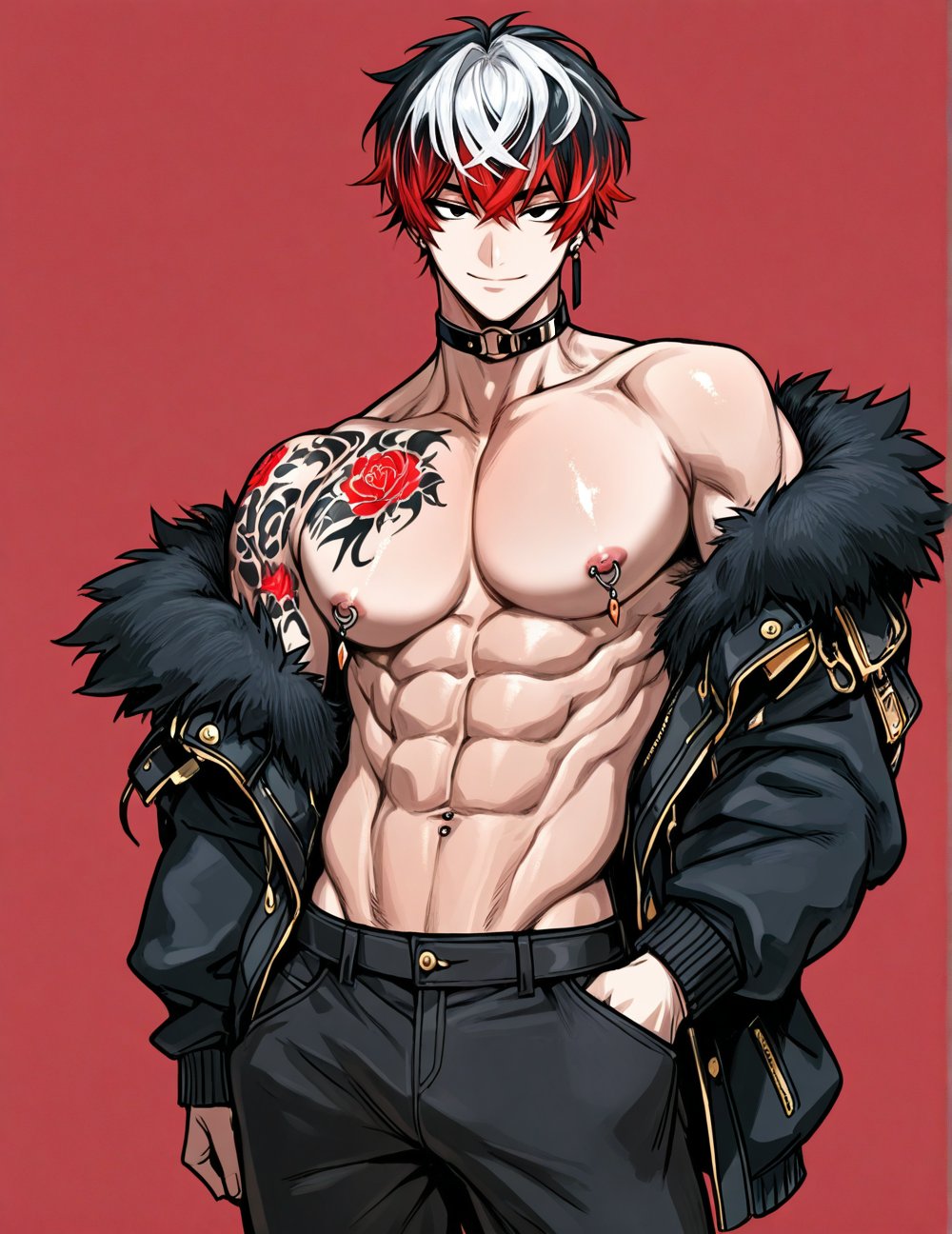 boy,  bishounen,  red background by TheBaraLover on Tensor.Art